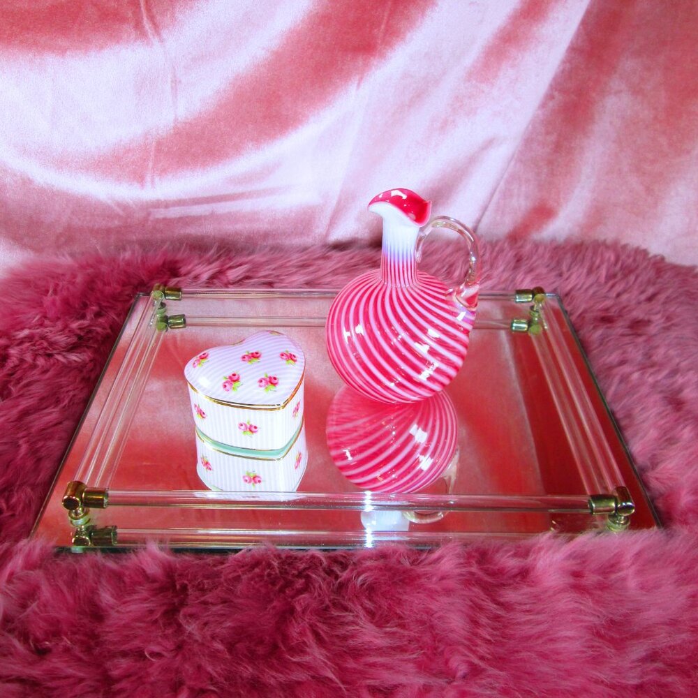 Fenton Cranberry Swirl Glass Pitcher Vase